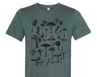 FUNGI Mushroom Collection Unisex mens women's T Shirt custom color printed tee shrooms mix gardening tee gardener foraging hiking gift