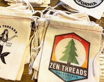 Custom Logo Gift Bags: Bulk Printed Cotton Drawstring Favor Bags