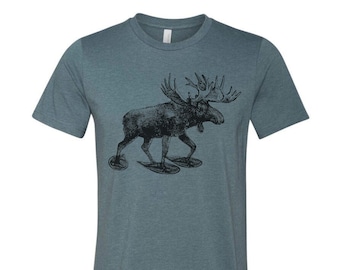 Moose in Snowshoes T-Shirt: Unisex Bella Canvas Tee