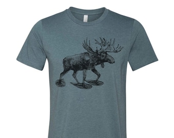 MOOSE (in Snow Shoes) Unisex t shirt Bella Canvas printed tee elk maine new hampshire vermont mountains forest snowshoe funny animal shirt