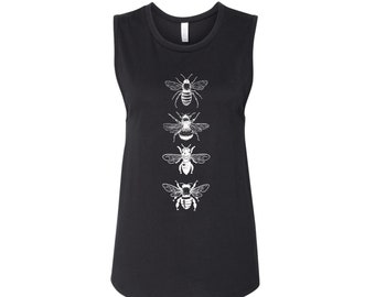 Womens BEES Flowy Muscle Tank workout fitness tee Insect hornet honey Nature Lover beekeeper t-shirt