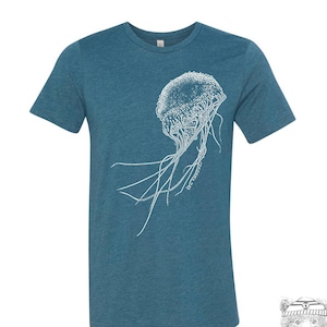 JELLYFISH Unisex T Shirt mens women's zen threads ocean sea life graphic tee eco friendly beach wear squid octopus biology aquarium gift Teal Heather