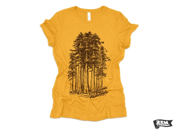 Womens California Redwoods Boyfriend Tee: National Park Hiking T-Shirt Bella Canvas