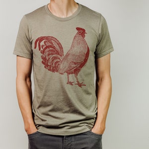 The Urban ROOSTER Unisex T-Shirt Bella Canvas mens women zen threads printed printed tee hen bird farming farmer garden henhouse gift funny Heather Olive