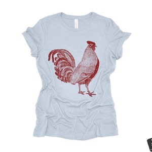 Womens ROOSTER Relaxed Fit T Shirt farm bird hen country tee Colors Available custom ladies boyfriend crew shirt farmer Heather Prism Blue