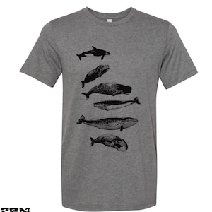 WHALES Unisex mens womens t shirt zen threads screen printed custom color printed tee ocean beach orca beluga humpback watching sea life Deep Heather