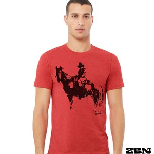 COWBOY and HORSE Unisex Bella Canvas mens women's Western design t-shirt custom color eco printed tee texas Australia Heather Red