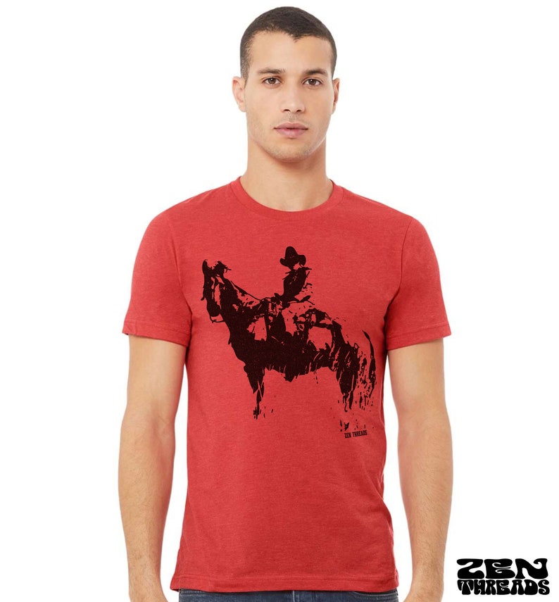 COWBOY and HORSE Unisex Bella Canvas mens women's Western design t-shirt custom color eco printed tee texas Australia Heather Red