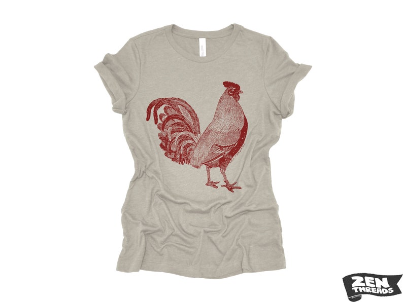 Womens ROOSTER Relaxed Fit T Shirt farm bird hen country tee Colors Available custom ladies boyfriend crew shirt farmer Heather Stone