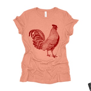 Womens ROOSTER Relaxed Fit T Shirt farm bird hen country tee Colors Available custom ladies boyfriend crew shirt farmer Heather Sunset