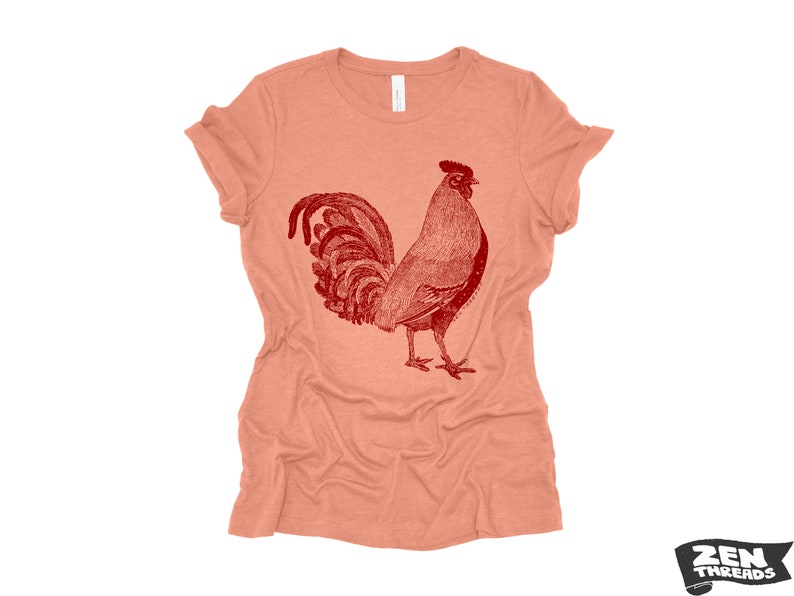 Womens ROOSTER Relaxed Fit T Shirt farm bird hen country tee Colors Available custom ladies boyfriend crew shirt farmer Heather Sunset