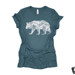 Womens California BEAR T-Shirt eco printed Relaxed fit crew the ladies (+ Colors Available) travel west coast Hollywood Yosemite redwoods