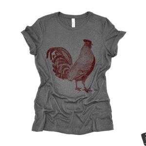 Womens ROOSTER Relaxed Fit T Shirt farm bird hen country tee Colors Available custom ladies boyfriend crew shirt farmer Deep Heather Grey