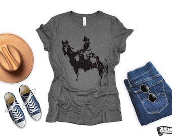 Camiseta con gráfico de caballo vaquero - Camiseta de lona Bella de corte relajado para mujer