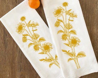 Large Flour Sack Towel Sunflowers Bar Kitchen Gift Organic Natural Cotton tea towel gift