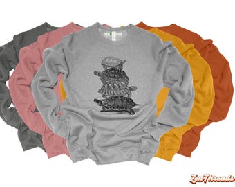 Turtle Stack Fleece Crewneck Sweatshirt - Bella Canvas Zen Threads Reptile Gift