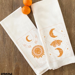 Set of 2 - Large Flour Sack Towels Tarot Card Set Bar Kitchen Gift Organic Natural Cotton tea towel gift