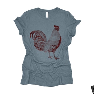 Womens ROOSTER Relaxed Fit T Shirt farm bird hen country tee Colors Available custom ladies boyfriend crew shirt farmer Heather Slate