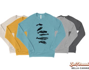 Whales Fleece Crewneck Sweatshirt - Bella Canvas Zen Threads Ocean Sea Gift