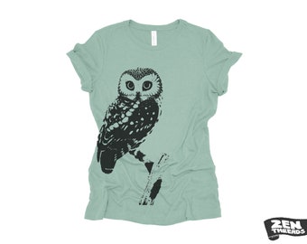 Womens Owl T-Shirt: Bella Canvas Relaxed Fit Vintage Style Bird Tee