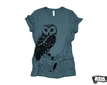 Womens Owl T-Shirt: Relaxed Fit Vintage Style Bird Tee