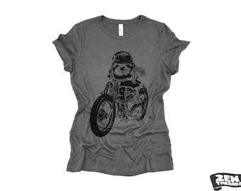 Womens Boyfriend Tee Motorcycle SLOTH relaxed jersey T-shirt  Zen Threads + Bella Canvas 6400 custom Moto bike cute animal biker cycling