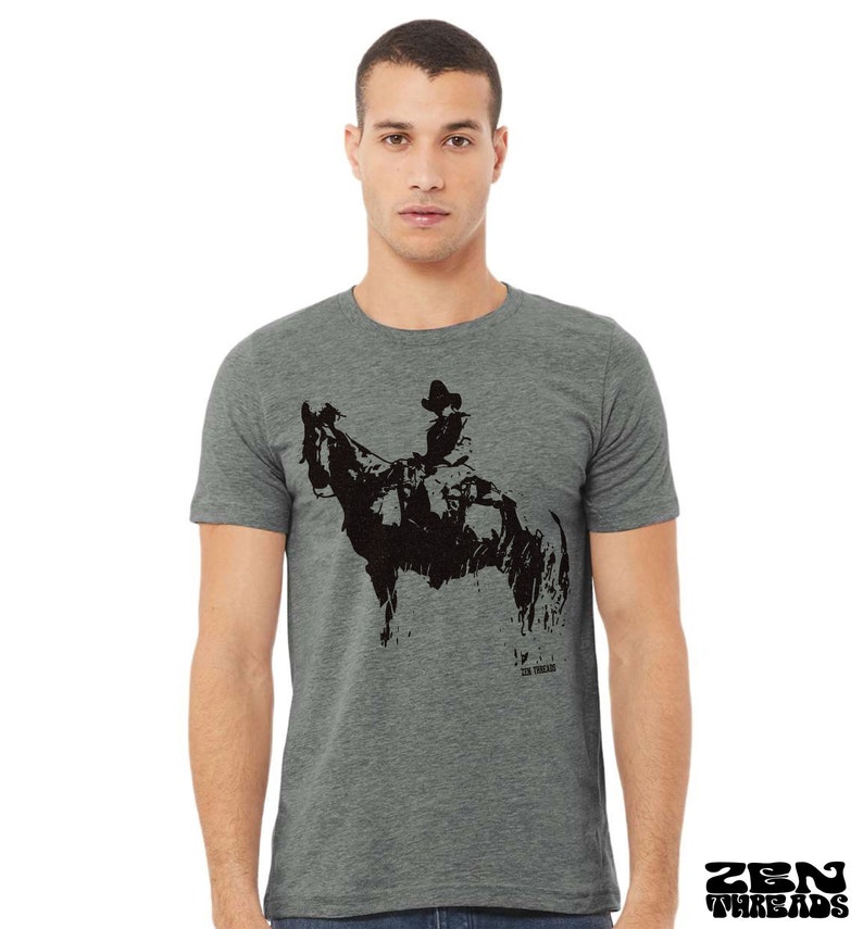 COWBOY and HORSE Unisex Bella Canvas mens women's Western design t-shirt custom color eco printed tee texas Australia Deep Heather