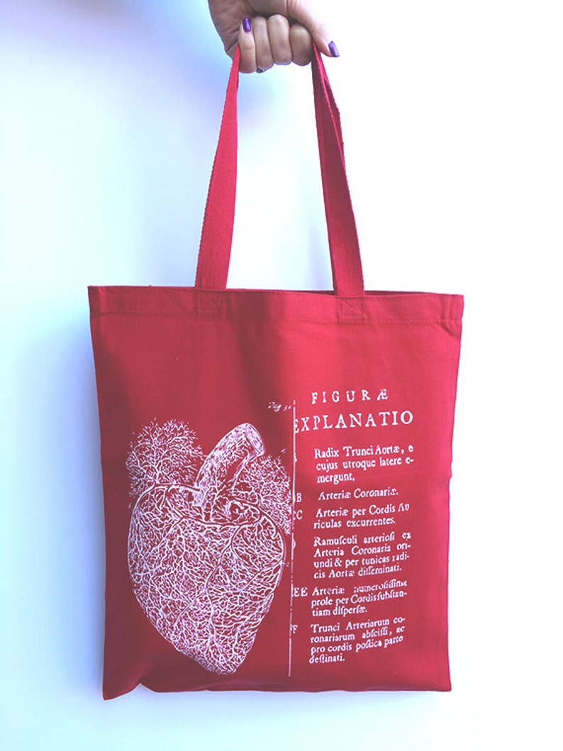Hand Screen printed Ships FREE! Eco-Friendly Market Tote Bag Anatomical HEART