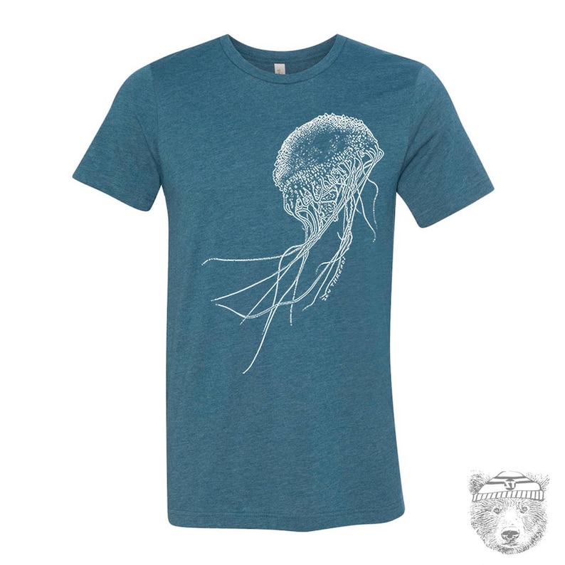 JELLYFISH Unisex T Shirt mens women's zen threads ocean sea life graphic tee eco friendly beach wear squid octopus biology aquarium gift Teal Heather