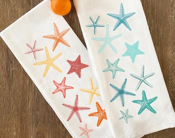 Large Flour Sack Towel Starfish 28x33 Bar Kitchen Gift Organic Natural Cotton tea towel gift