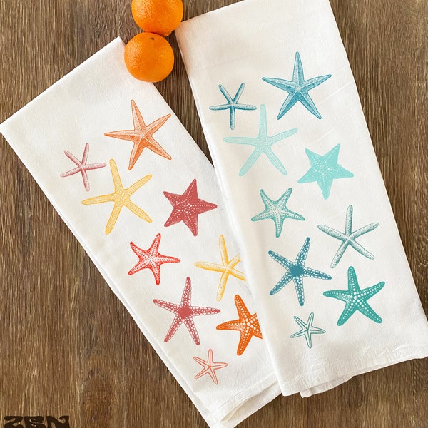 Large Flour Sack Towel Starfish 28x33 Bar Kitchen Gift Organic Natural Cotton tea towel gift