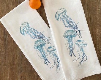 Grand sac de farine Serviette Jellyfish Bar Cuisine Cadeau Cadeau de torchon en coton naturel biologique