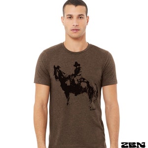 COWBOY and HORSE Unisex Bella Canvas mens women's Western design t-shirt custom color eco printed tee texas Australia Heather Coffee