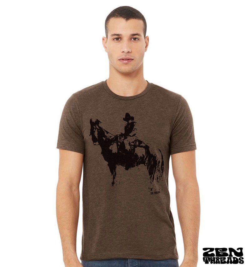 COWBOY and HORSE Unisex Bella Canvas mens women's Western design t-shirt custom color eco printed tee texas Australia Heather Coffee