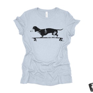 Womens Longboard DACHSHUND T Shirt eco soft printed (+ Colors Available) custom ladies relaxed crew tee doxie dog skating skateboard funny