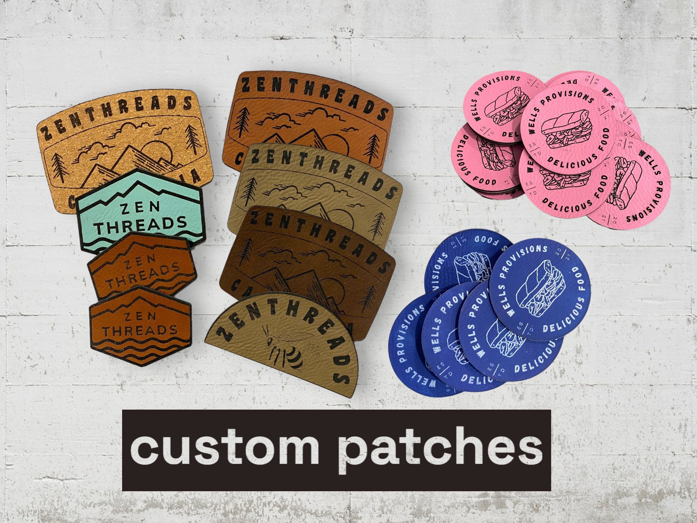 Custom Logo Leatherette Patches Multiple Colors No Minimum Mockup Included  