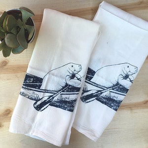 Flour Sack Kitchen Towels MANATEE Canoe Flour Sack Bar Towels Natural Cotton tea towel gift