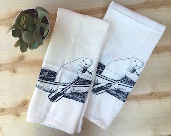 Manatee Canoe Flour Sack Kitchen Towel: Natural Cotton Tea Towel