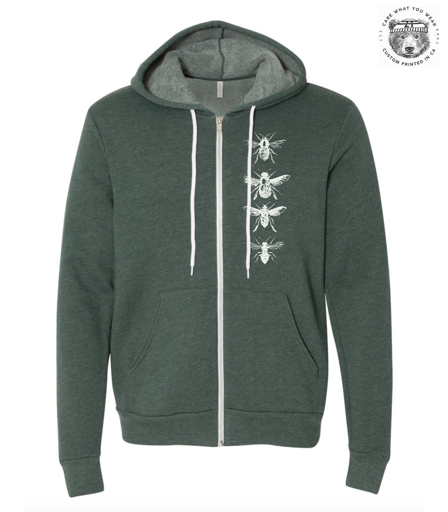 Unisex BEES Full Zip Hoody Fleece Sweatshirt (+ Colors) Screen Printe…