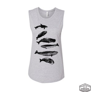 Womens WHALES Muscle Tank workout fitness tee ocean lover big fish waves top t-shirt beach apparel ladies sleeveless top orca whale watching