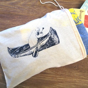 SET OF MANATEES (in a Canoe) 8x12&quot;  Printed Drawstring Reusable Cotton Gift Bag sack birthday friendship Zen Threads