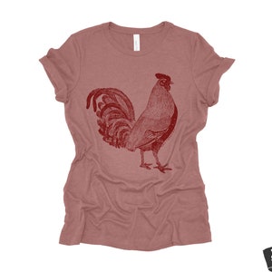 Womens ROOSTER Relaxed Fit T Shirt farm bird hen country tee Colors Available custom ladies boyfriend crew shirt farmer Heather Mauve