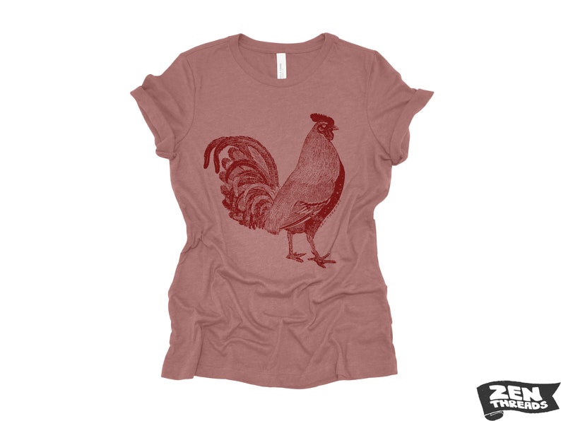Womens ROOSTER Relaxed Fit T Shirt farm bird hen country tee Colors Available custom ladies boyfriend crew shirt farmer Heather Mauve
