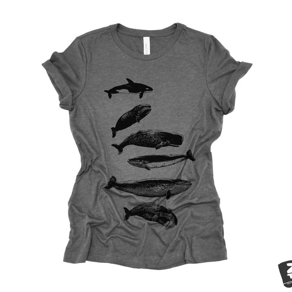 Womens Whale T-Shirt: Eco Printed Relaxed Fit Bella Canvas Tee