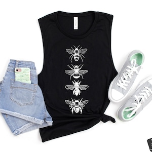 Womens BEES Muscle Tank workout fitness tee Insect hornet honey Nature Lover beekeeper t-shirt apiarist apiary honey insect honeybee