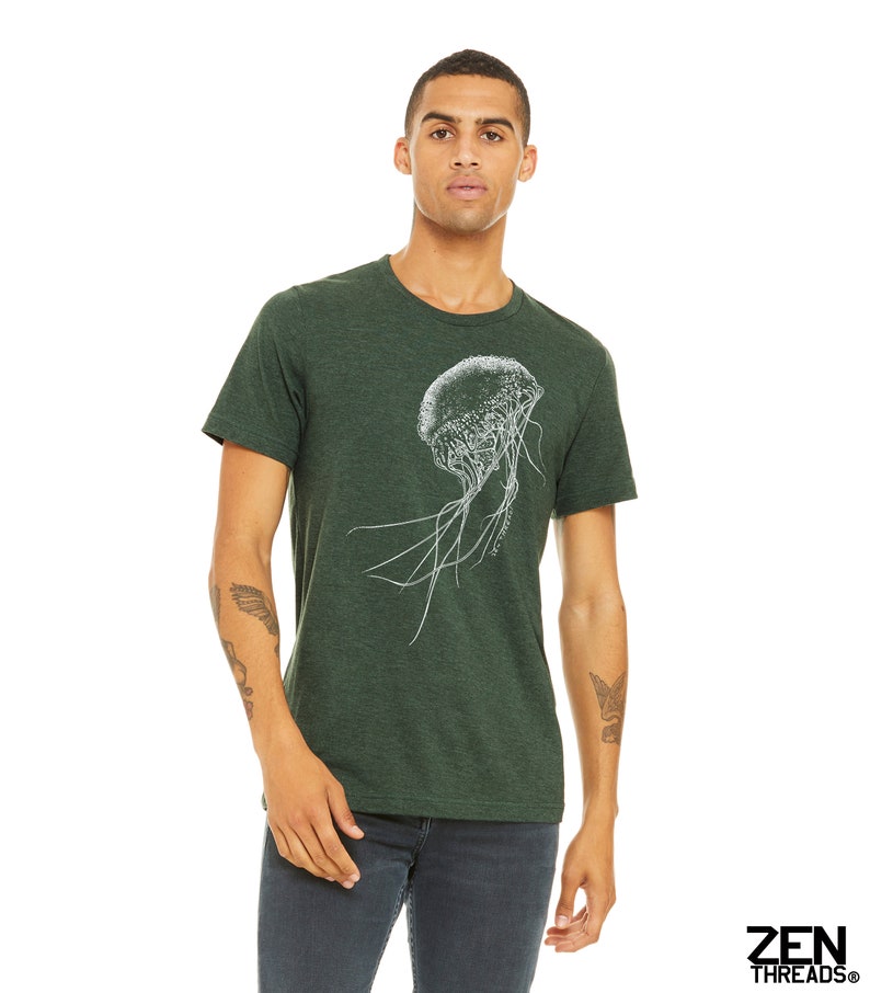 JELLYFISH Unisex T Shirt mens women's zen threads ocean sea life graphic tee eco friendly beach wear squid octopus biology aquarium gift Forest Heather