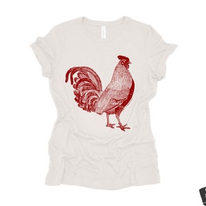 Womens ROOSTER Relaxed Fit T Shirt farm bird hen country tee Colors Available custom ladies boyfriend crew shirt farmer Vintage White