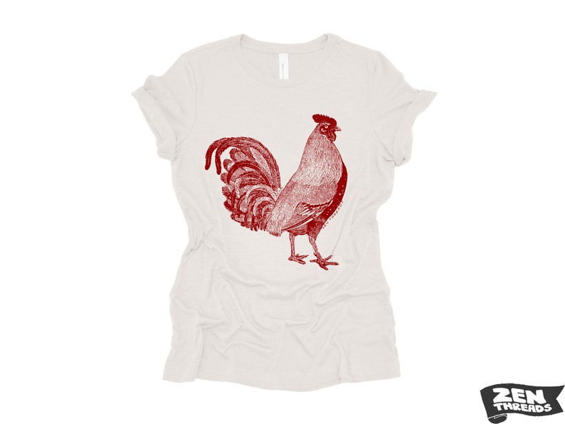 Womens ROOSTER Relaxed Fit T Shirt farm bird hen country tee Colors Available custom ladies boyfriend crew shirt farmer Vintage White