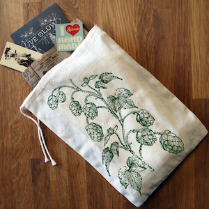 SET OF HOPS Gift Bags 8x12&quot; Printed Drawstring Reusable Cotton Bags