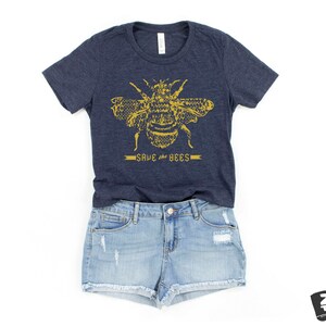 Womens SAVE The BEES eco printed ladies relaxed crew t-shirt  (+ Color Options) Zen Threads custom honey bee apiarist beekeeper tee gift